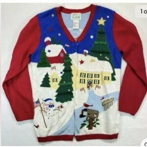 The Quacker Factory Christmas Sweater Cardigan Blue Angels Womens Size M